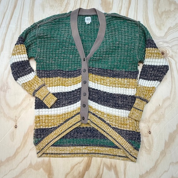 BDG Urban Outfitters Sweaters - BDG Urban Outfitters Striped Chunky Knit Cardigan Green Yellow Grey Womens Small